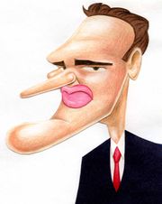 A caricature of director Quentin Tarantino, using pieces of overlapped construction paper and color pencil.